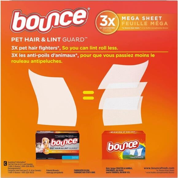 Bounce Pet Hair & Lint Guard Mega Fabric Softener Dryer Sheets with 3X Pet Hair - Picture 3 of 8